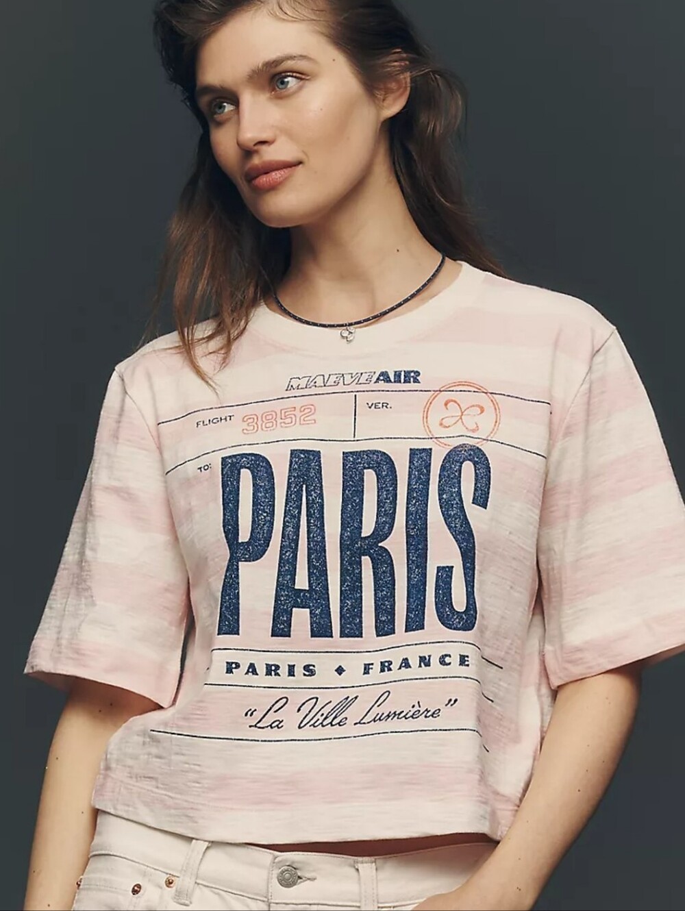 Anthropologie Maeve Cory Short-Sleeve PARIS Graphic Tee in Rose • NEW • Medium
